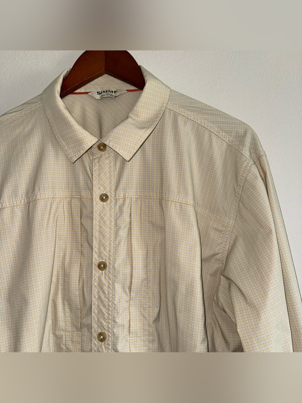 Simms Mens Plaid Fishing Shirt Long Sleeve Nylon Stretch Outdoor Fly Fishing